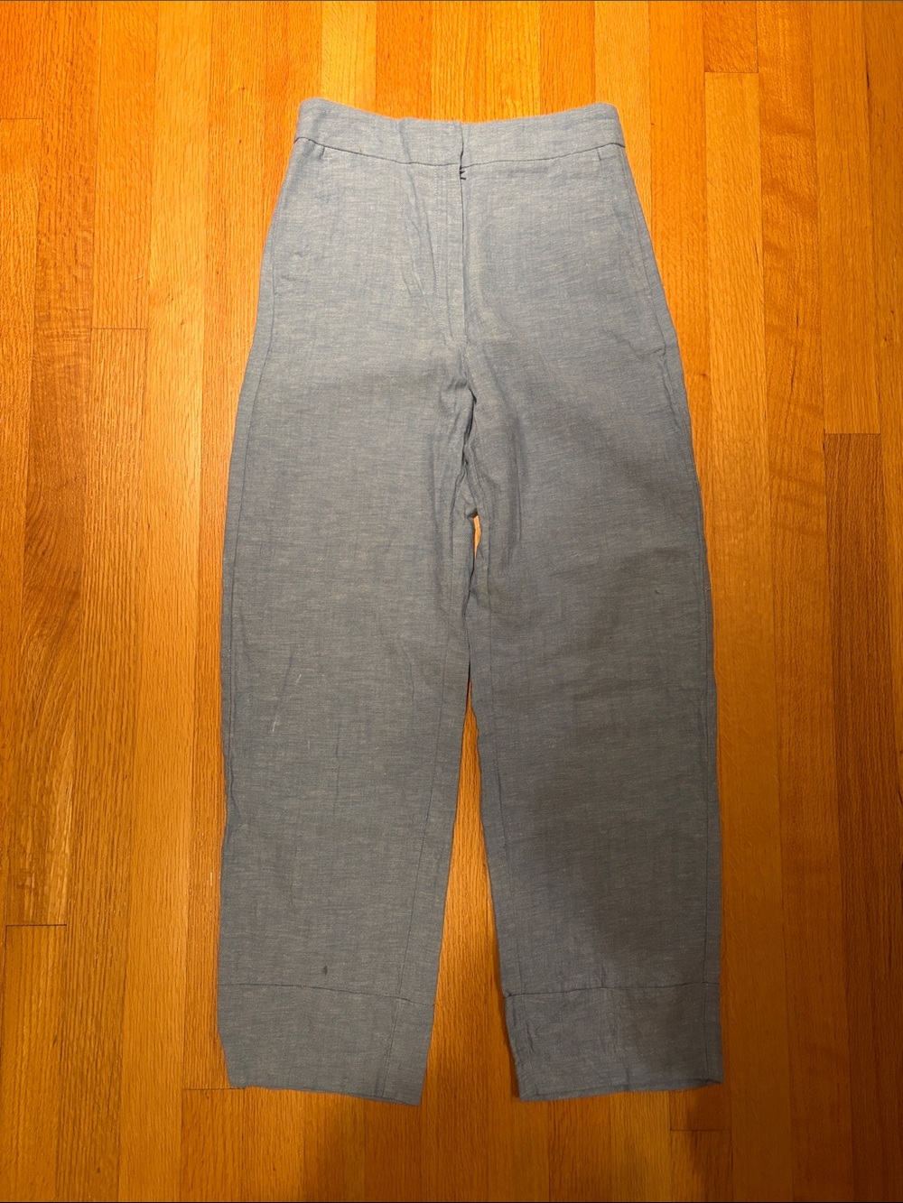 Zara Light Blue Linen-Blend Straight Leg Pants Size Small